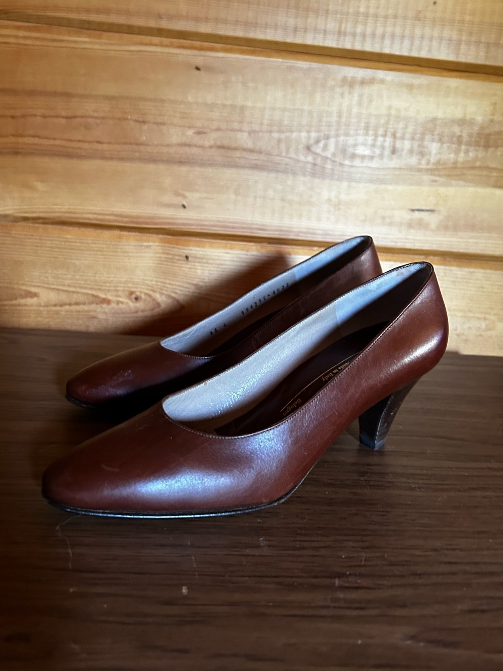 Bruno Magli Brown Leather Mid-Heel Pumps